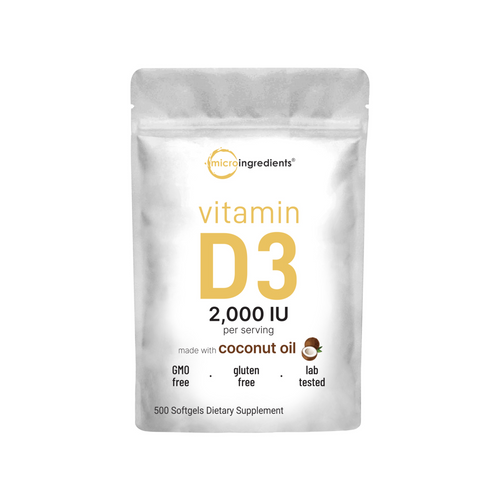 Micro Ingredients Vitamin D3 2,000 IU, 500 Softgels with Virgin Coconut Oil