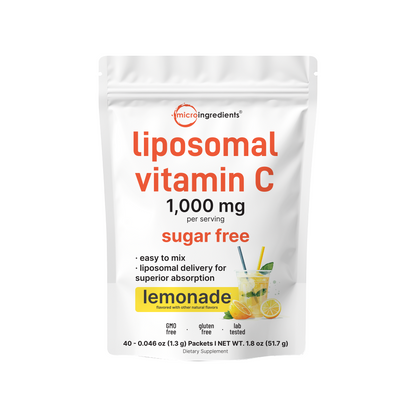Micro Ingredients Liposomal Vitamin C 1,000mg, 40 Packets with Sugar Free Lemonade Flavor