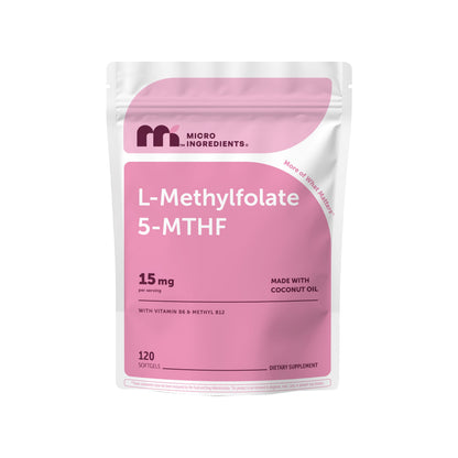 Micro Ingredients L-Methylfolate 5-MTHF 15mg with Coconut Oil, 120 Softgels