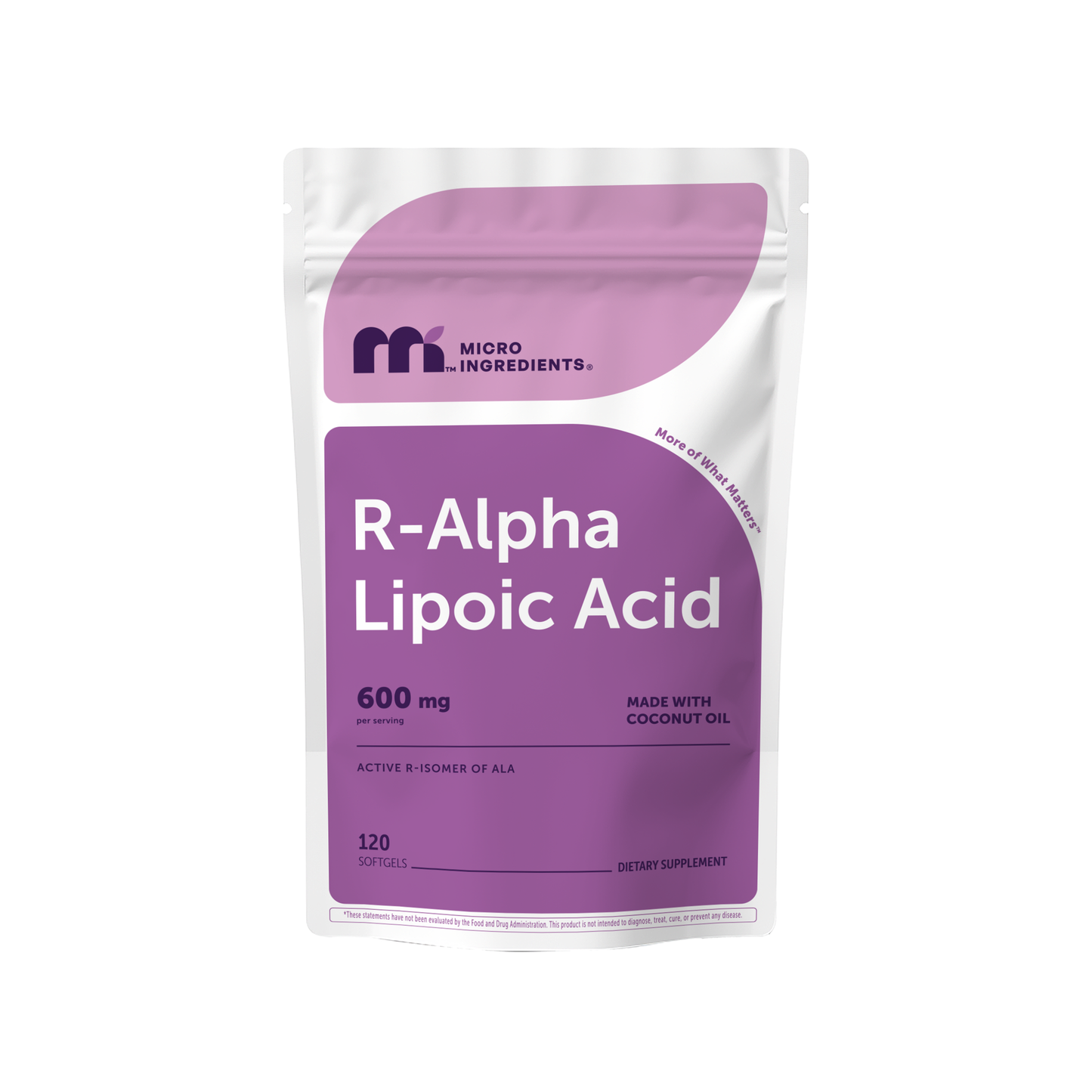 Micro Ingredients R Alpha Lipoic Acid 600mg with Coconut Oil, 120 Softgels