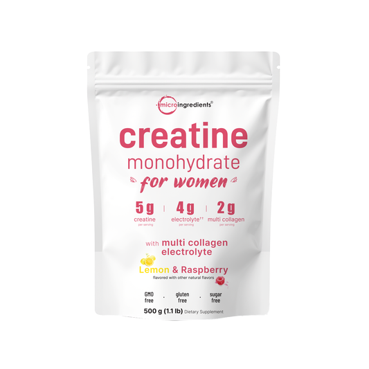 Creatine Monohydrate for Women with Multi Collagen Electrolyte, 500g (Lemon & Raspberry Flavor)