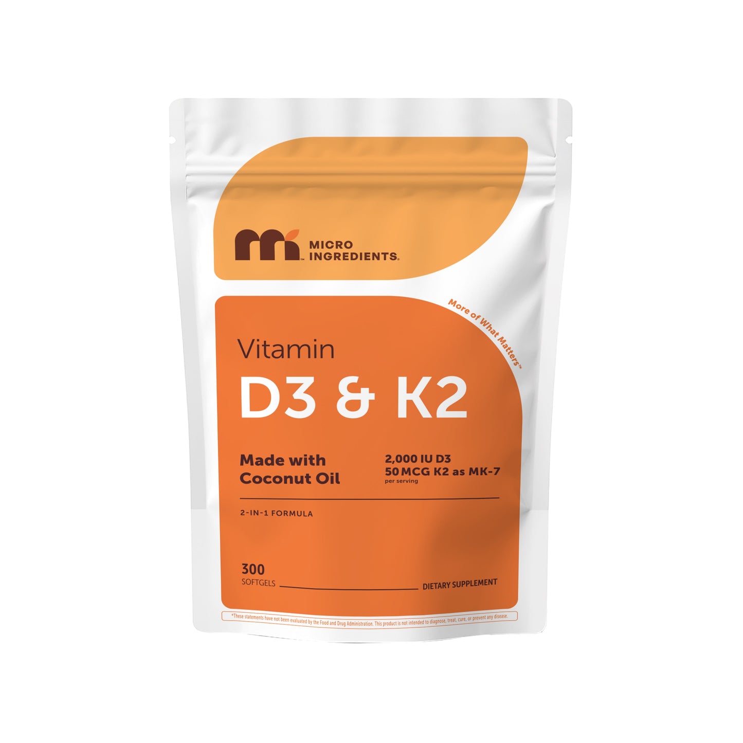 Micro Ingredients Vitamin D3 K2 5000IU /2000IU / 1000IU, Infused with Virgin Coconut Oil, 300 Softgels