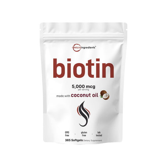 Micro Ingredients Biotin 5,000mcg | 365 Virgin Coconut Oil Softgels