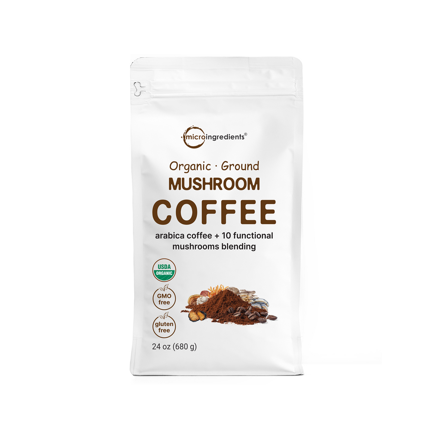 Micro Ingredients Organic 10 in 1 Ground Mushroom Coffee Powder, 24oz