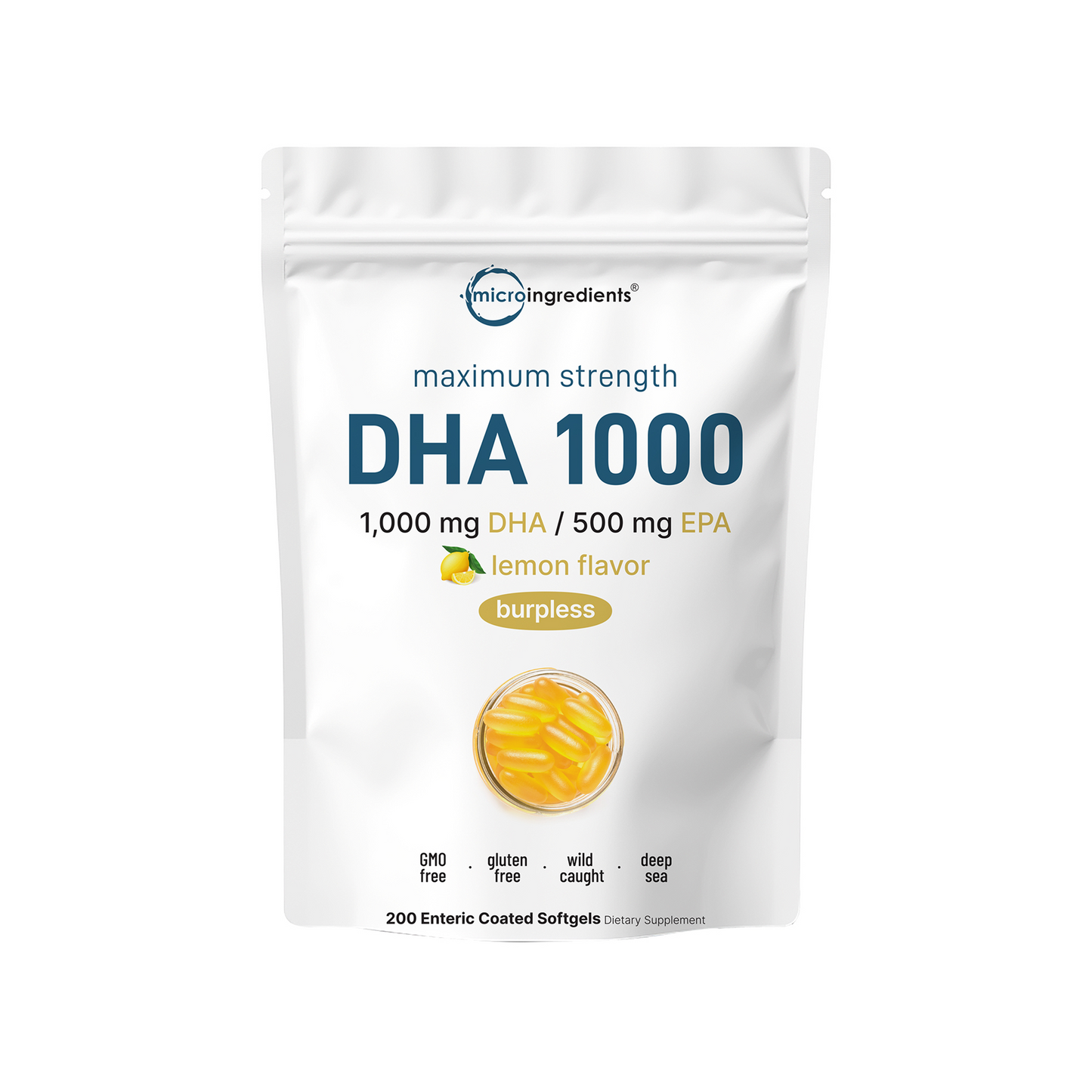 Micro Ingredients Omega 3 Fish Oil DHA Supplements 1000mg with EPA 500mg, 200 Softgels –   Lemon Flavored