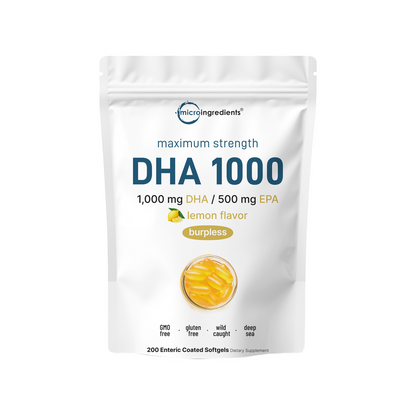 Micro Ingredients Omega 3 Fish Oil DHA Supplements 1000mg with EPA 500mg, 200 Softgels –   Lemon Flavored
