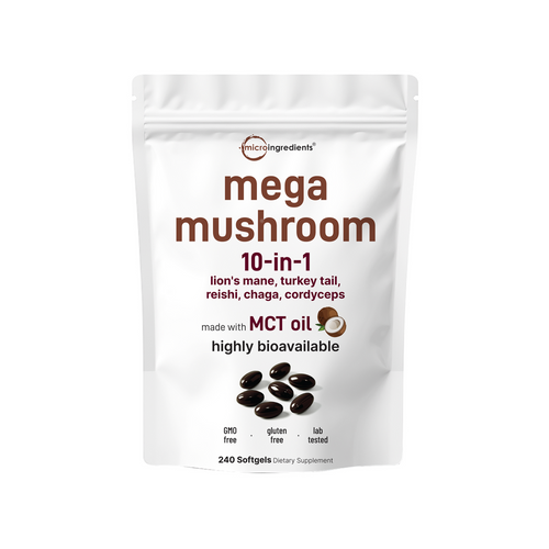 Micro Ingredients Mega Mushroom 10-in-1 with MCT Oil, 240 Softgels
