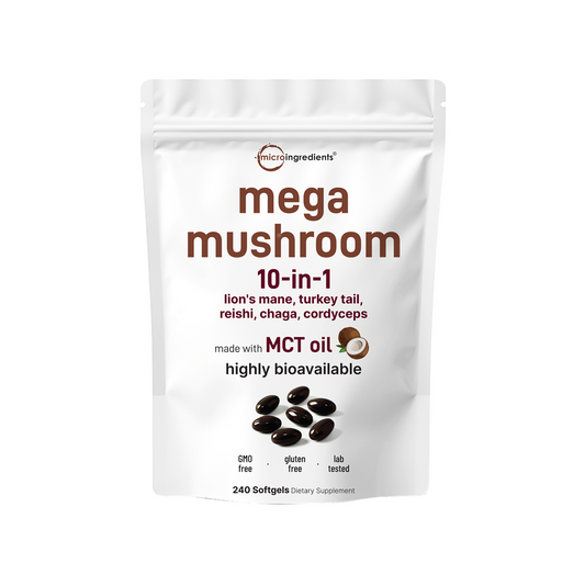Micro Ingredients Mega Mushroom 10-in-1 with MCT Oil, 240 Softgels