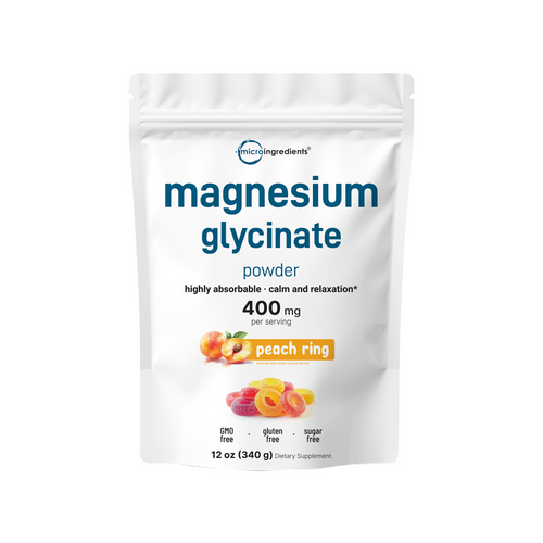 Micro Ingredients Magnesium Glycinate 400mg Per Serving, 12oz Powder – Sweet Peach Ring Flavor