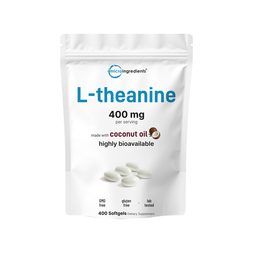 Micro Ingredients L-Theanine 400mg, 400 Softgels, Highly Bioavailable with Coconut Oil