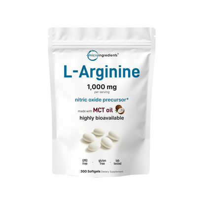 Micro Ingredients L-Arginine 1000mg with MCT Oil, 300 Softgels