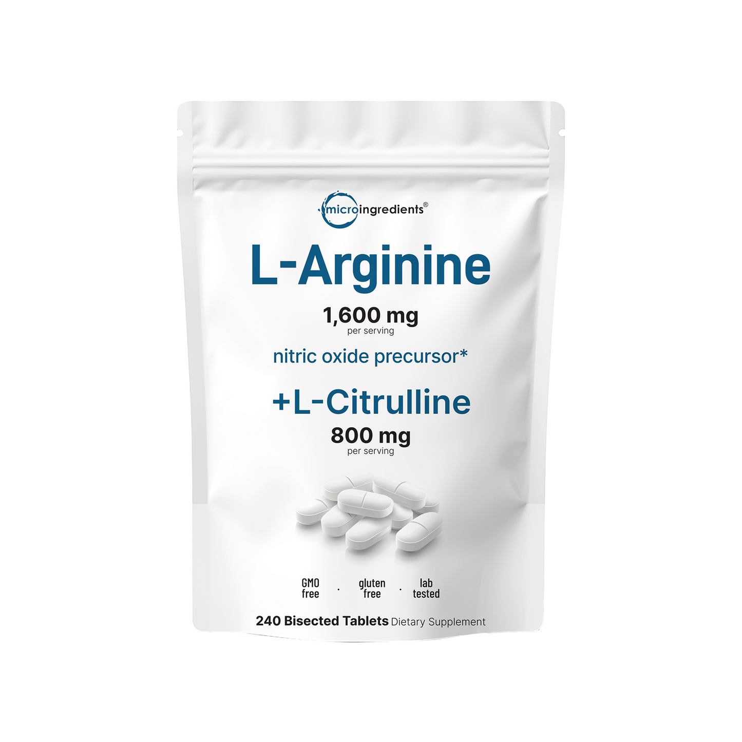 Micro Ingredients L-Arginine 1,600mg + L-Citrulline 800mg, 240 Bisected Tablets