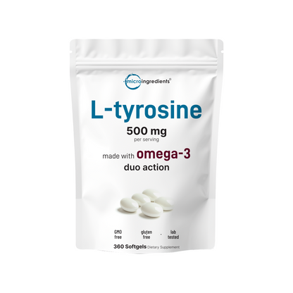 Micro Ingredients L Tyrosine Supplement 500mg with Omega-3, 360 Softgels