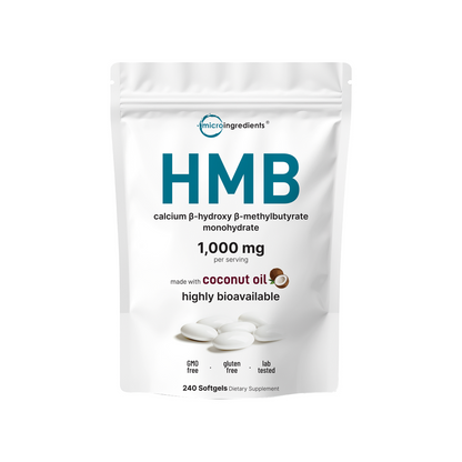 Micro Ingredients HMB 1,000mg, 240 Softgels with Coconut Oil, Highly Bioavailable