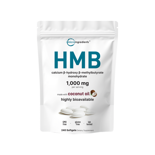 Micro Ingredients HMB 1,000mg, 240 Softgels with Coconut Oil, Highly Bioavailable
