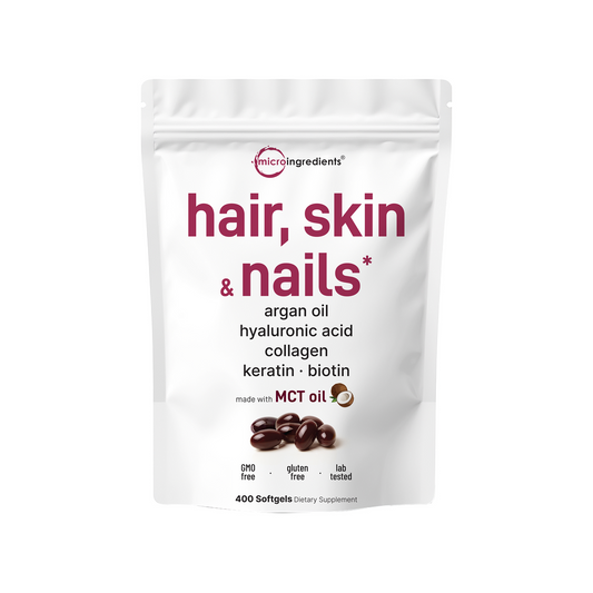 Micro Ingredients Hair, Skin, and Nails Vitamins, 400 Softgels + MCT Oil for Better Absorption