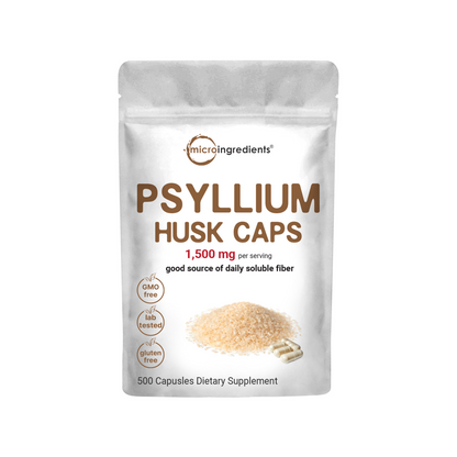 Micro Ingredients Psyllium Husk Caps 1,500mg, 500 Capsules | Daily Soluble Fiber Supplement