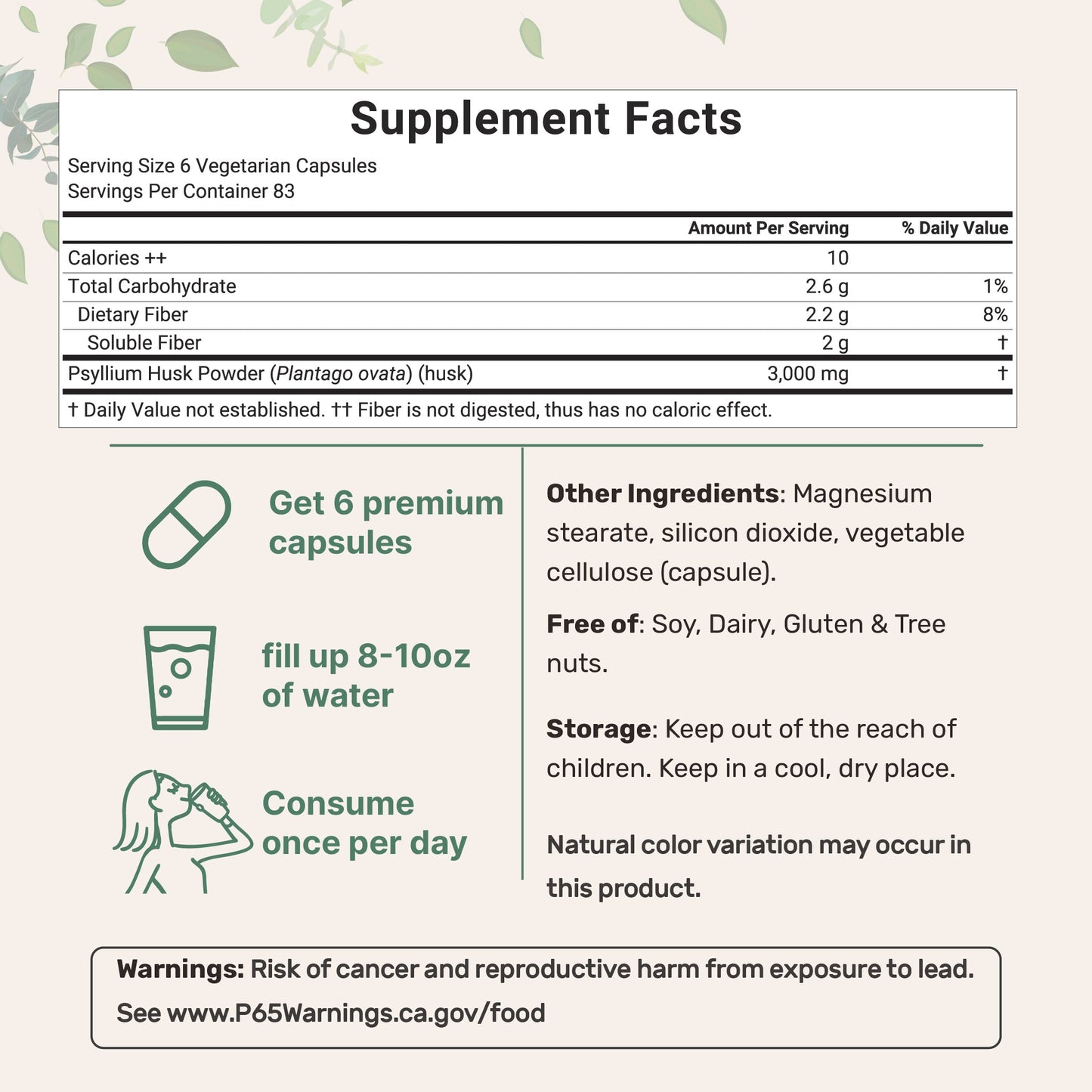 Micro Ingredients Psyllium Husk Veg Caps 3,000mg, 500 Capsules