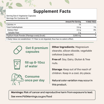 Micro Ingredients Psyllium Husk Veg Caps 3,000mg, 500 Capsules