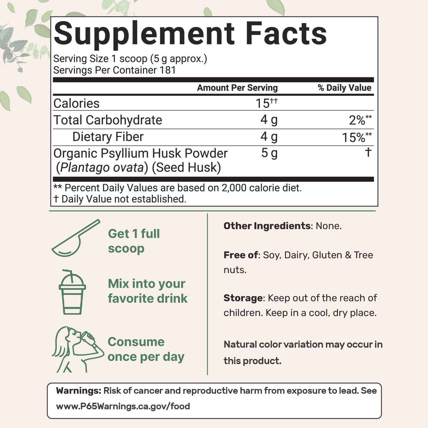 Organic Psyllium Husk Powder, 2 Pounds (32oz) - Unflavored