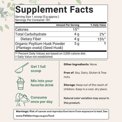 Organic Psyllium Husk Powder, 2 Pounds (32oz) - Unflavored