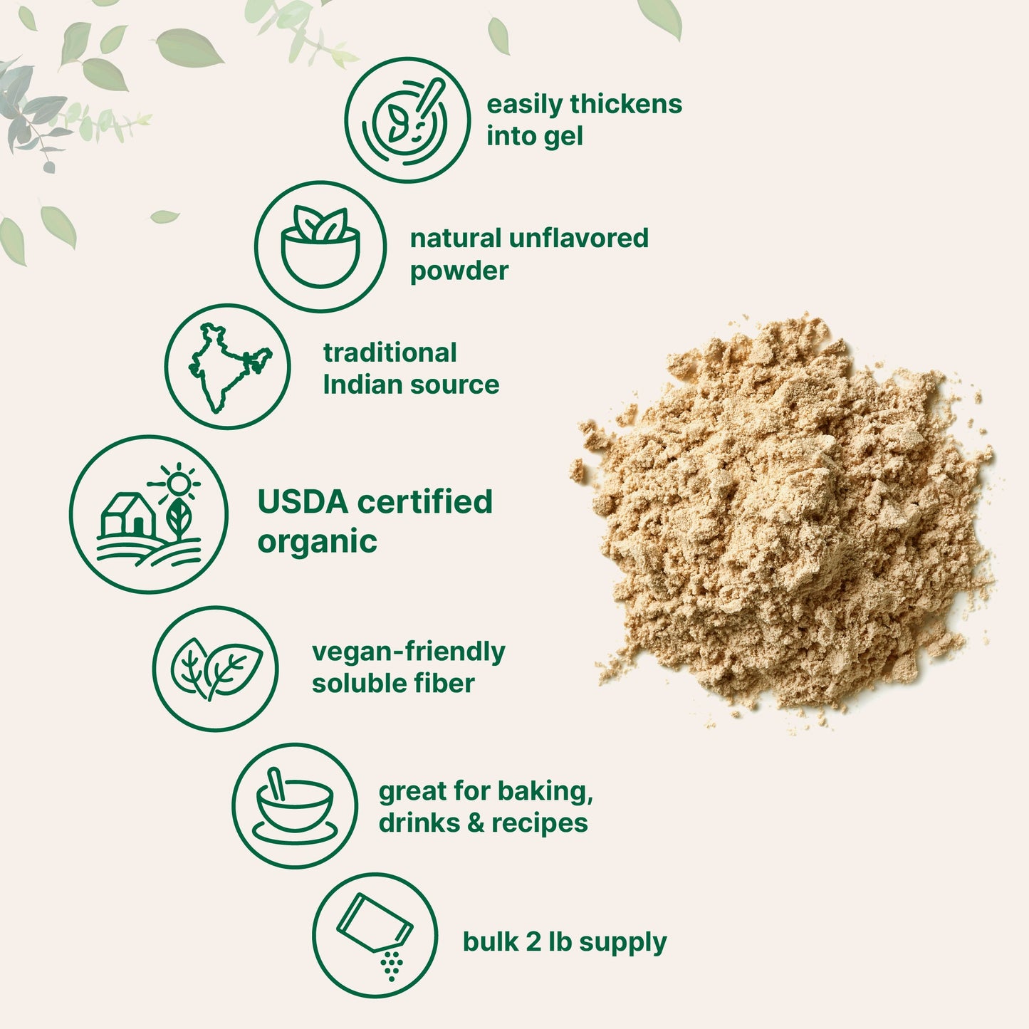 Organic Psyllium Husk Powder, 2 Pounds (32oz) - Unflavored