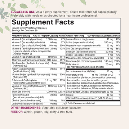 Micro Ingredients Pure Methylated Prenatal Vitamins for Women, 240 Veggie Capsules