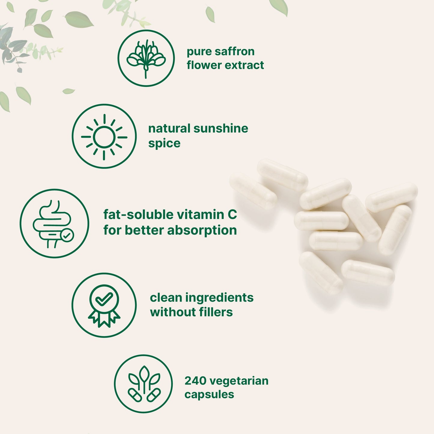 Micro Ingredients Pure Saffron Extract 88.5mg, 240 Veggie Capsules with High Absorption Fat-Soluble Vitamin C