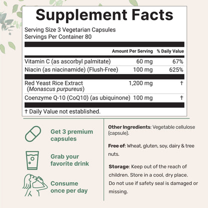 Micro Ingredients Red Yeast Rice 1,200mg with CoQ10 100mg, 240 Veggie Capsules