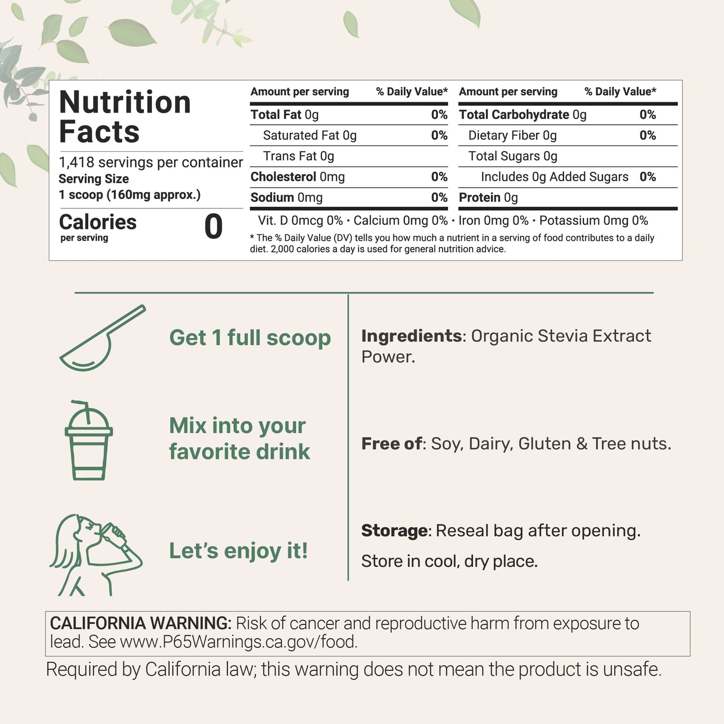 Micro Ingredients Organic Stevia Powder 8 Ounce