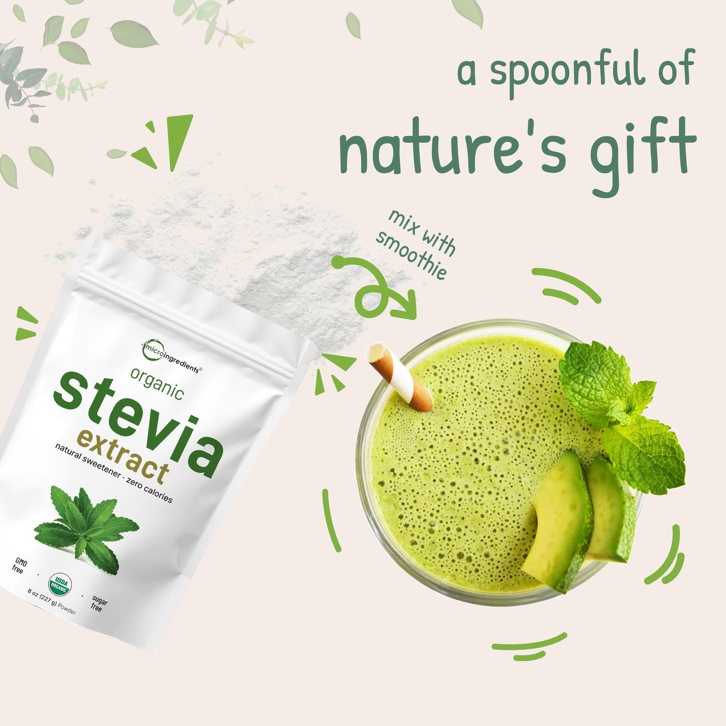 Micro Ingredients Organic Stevia Powder 8 Ounce