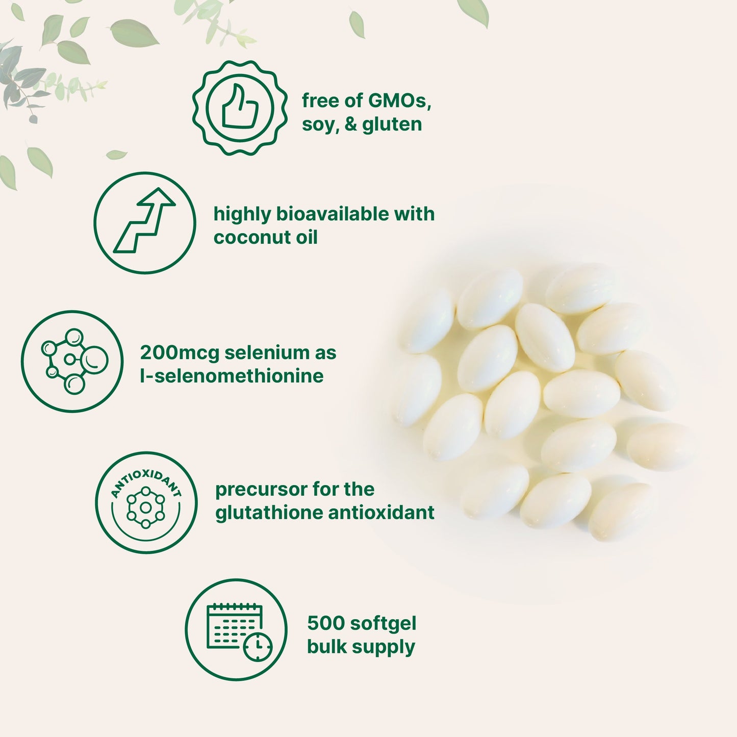 Micro Ingredients Selenium Supplement 200mcg, 500 Softgels with Coconut Oil