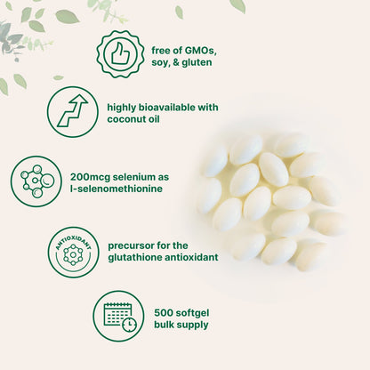 Micro Ingredients Selenium Supplement 200mcg, 500 Softgels with Coconut Oil