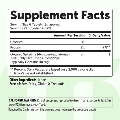 Micro Ingredients Organic Spirulina Tablets 720 Counts