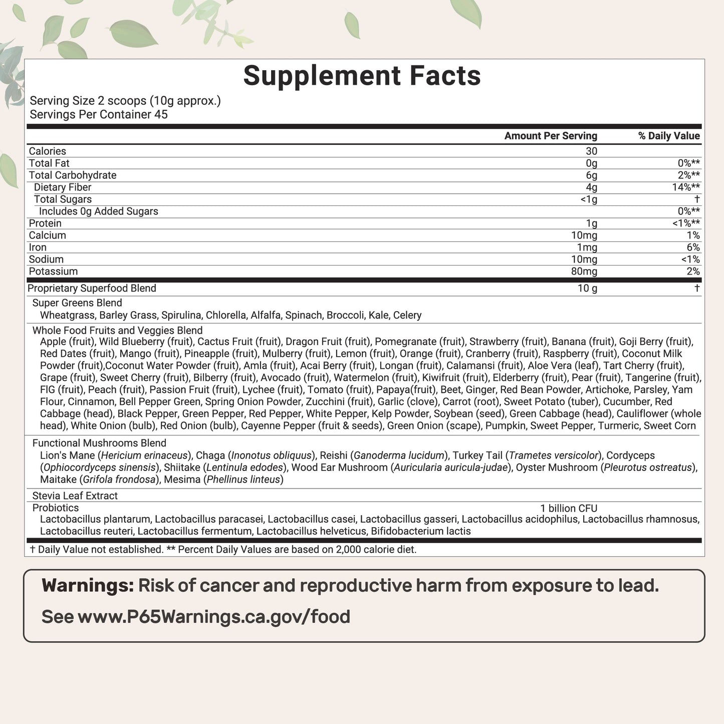 Micro Ingredients Super Greens Powder, 1lb | 100 Superfood Blend