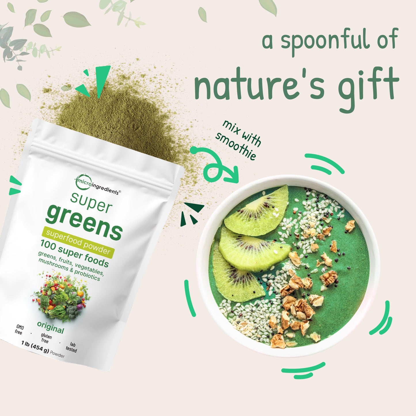 Micro Ingredients Super Greens Powder, 1lb | 100 Superfood Blend
