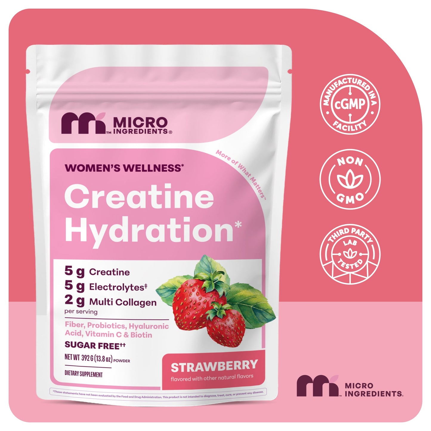 Micro Ingredients Creatine Hydration Powder 392g Strawberry Flavor