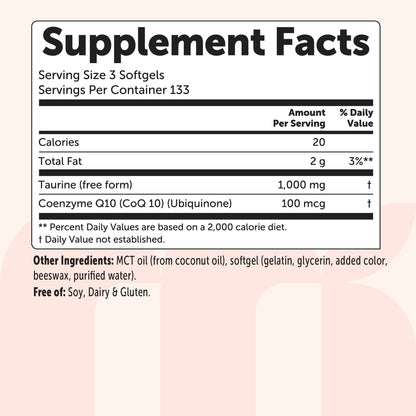 Micro Ingredients Taurine 1000mg with MCT Oil, 400 Softgels