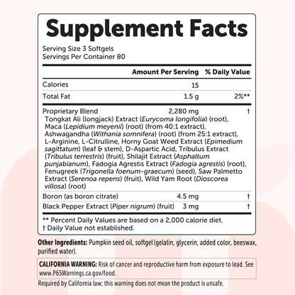 Micro Ingredients Testosterone+ Advanced 15-in-1 with Pumpkin Seed Oil, 240 Softgels
