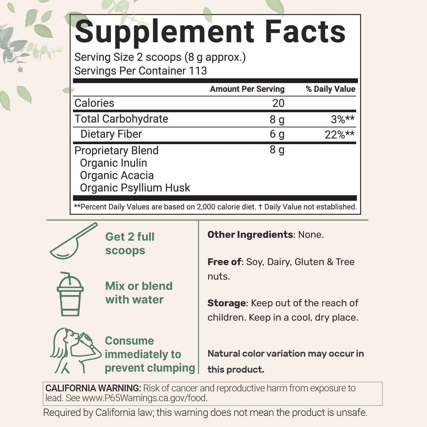 Micro Ingredients Organic Triple Fiber Powder, 2lb