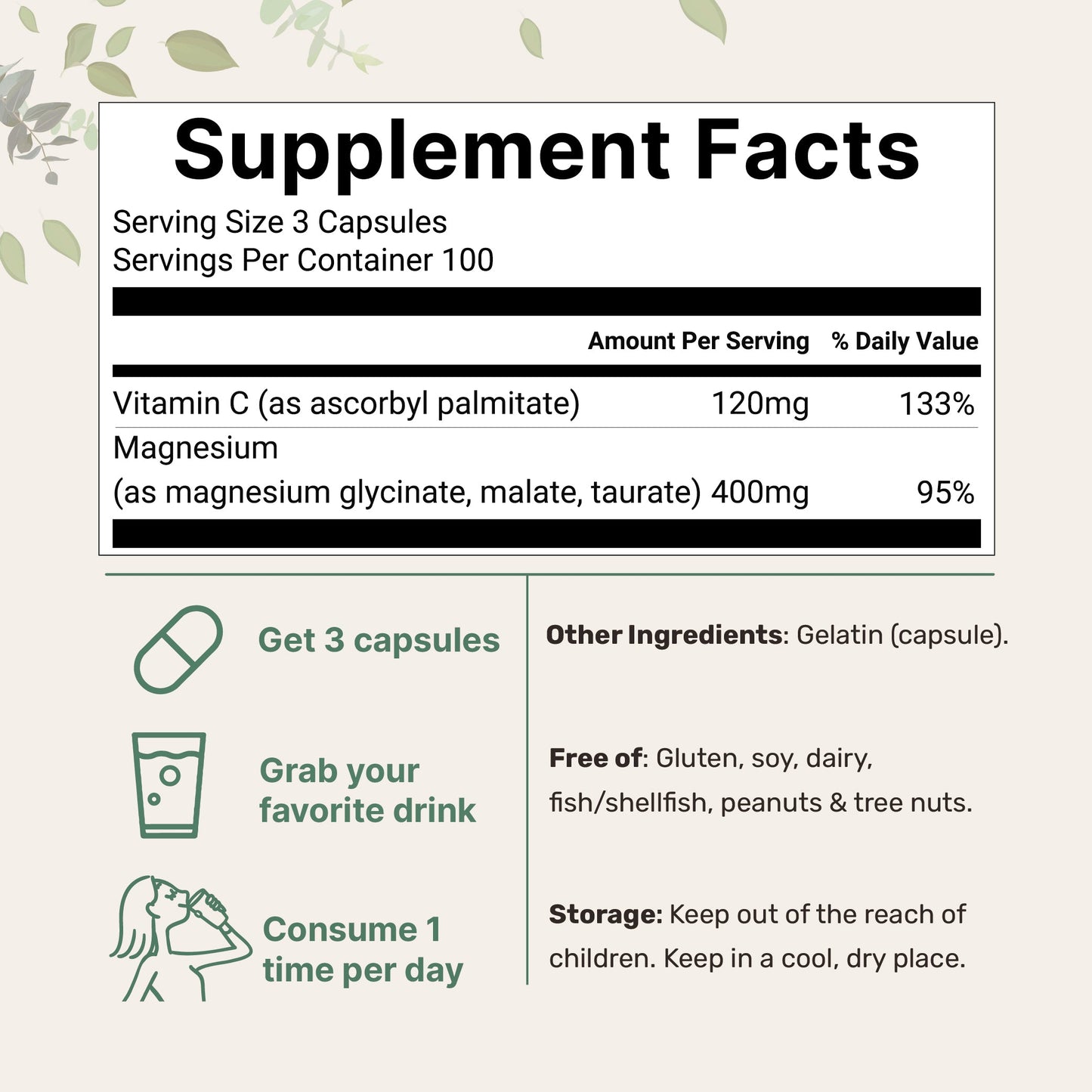 Micro Ingredients Triple Magnesium Complex 400mg Per Serving, 300 Capsules