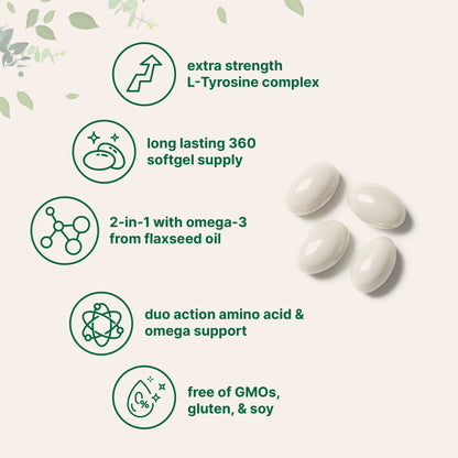 Micro Ingredients L Tyrosine Supplement 500mg with Omega-3, 360 Softgels