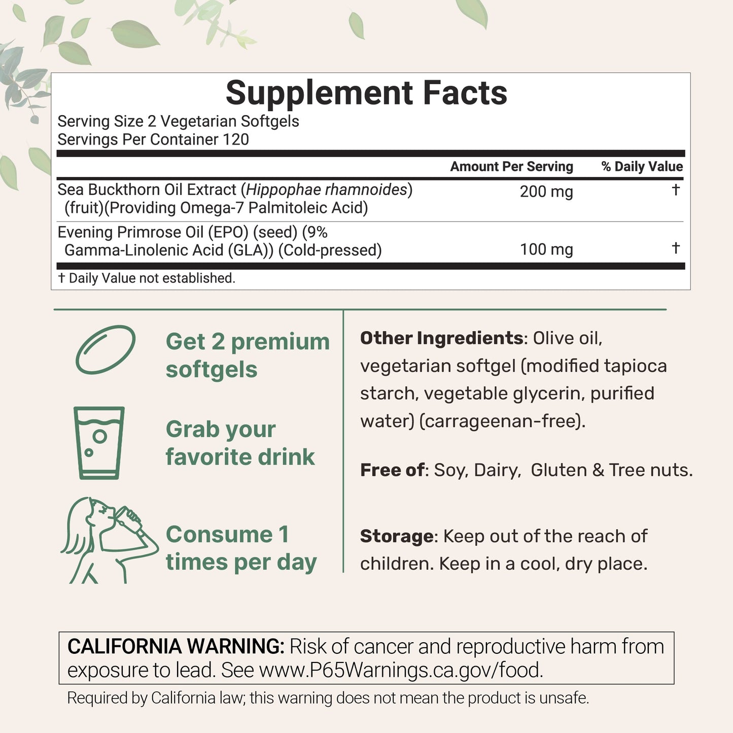 Micro Ingredients Vegan Omega 7 Sea Buckthorn Oil 6,000mg, 240 Veggie Softgels