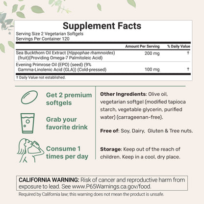 Micro Ingredients Vegan Omega 7 Sea Buckthorn Oil 6,000mg, 240 Veggie Softgels