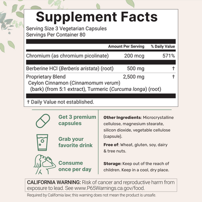 Berberine with Ceylon Cinnamon, Chromium, & Turmeric, 240 Vegetarian Capsules