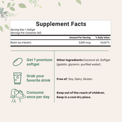 Micro Ingredients Biotin 5,000mcg | 365 Virgin Coconut Oil Softgels