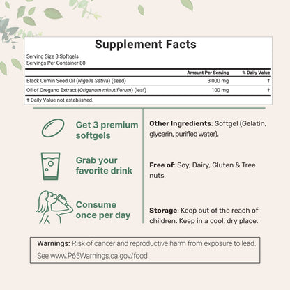 Micro Ingredients Black Seed Oil 3,000mg with Oil of Oregano, 240 Softgels
