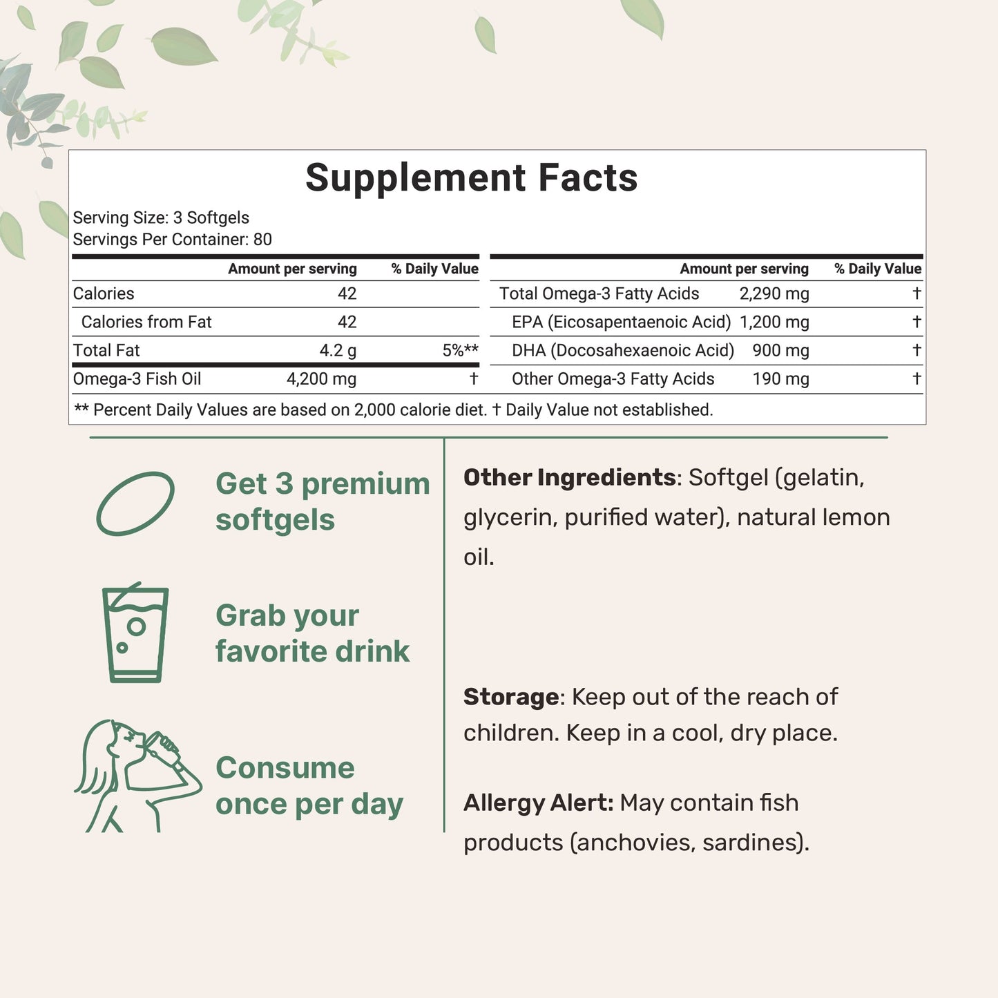 Micro Ingredients Triple Strength Omega 3 Fish Oil Supplements 4200mg Per Serving