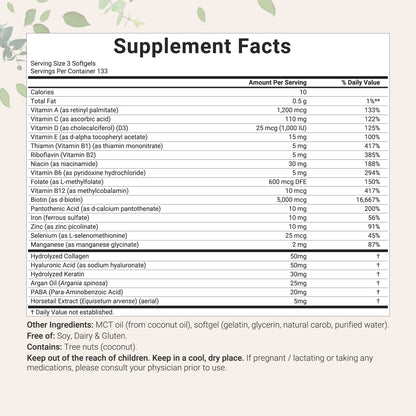 Micro Ingredients Hair, Skin, and Nails Vitamins, 400 Softgels + MCT Oil for Better Absorption
