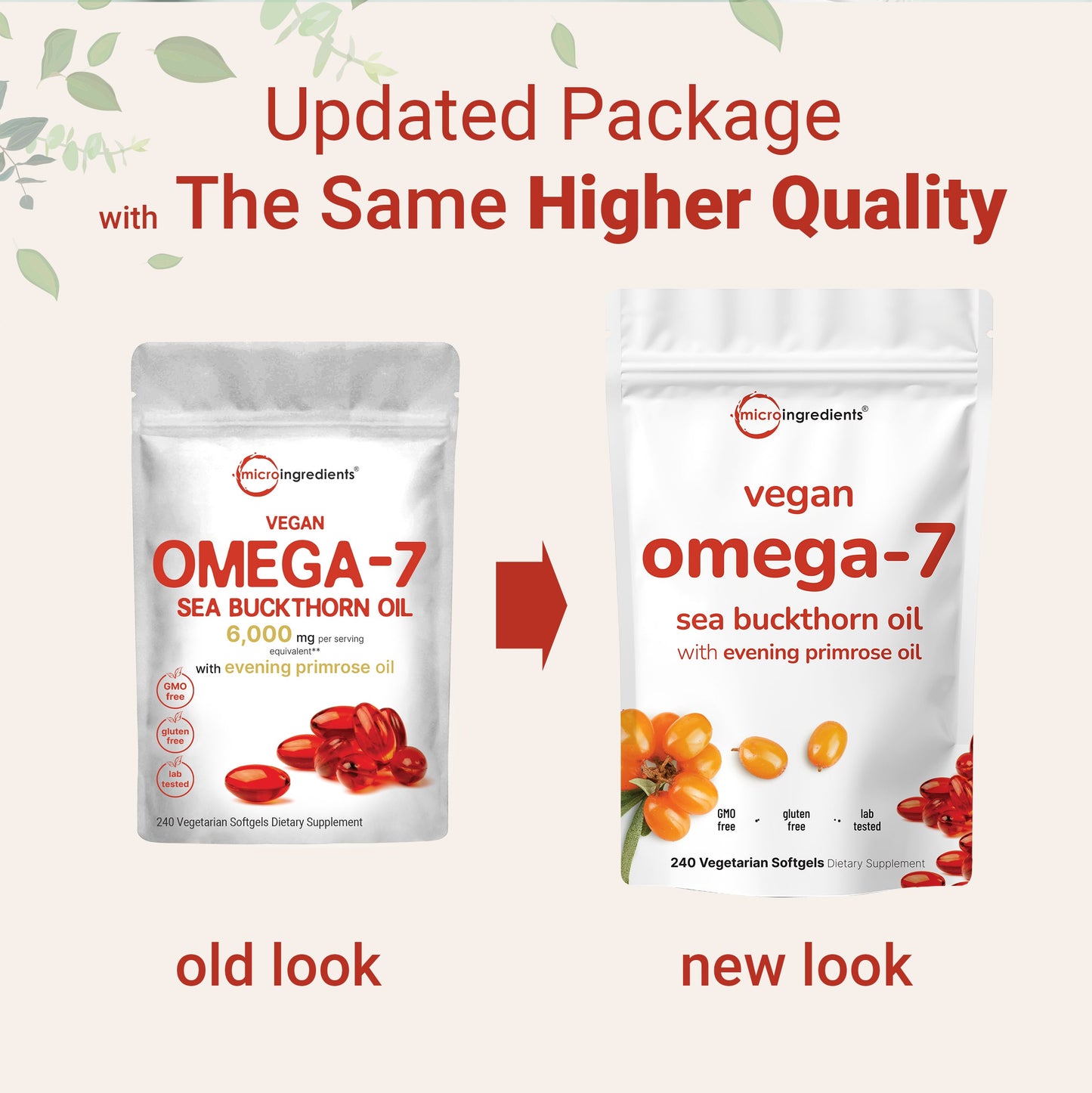 Micro Ingredients Vegan Omega 7 Sea Buckthorn Oil 6,000mg, 240 Veggie Softgels